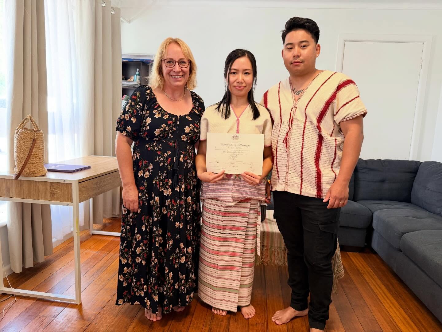 Melbourne marriage celebrant Annie Birch facilitating a legal-only marriage signing